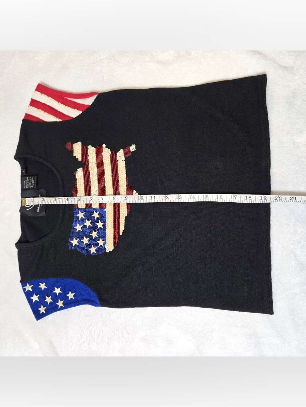 Vintage Michael Simon American Flag Sweater Size Small Short Sleeves Sequins USA - Picture 12 of 14